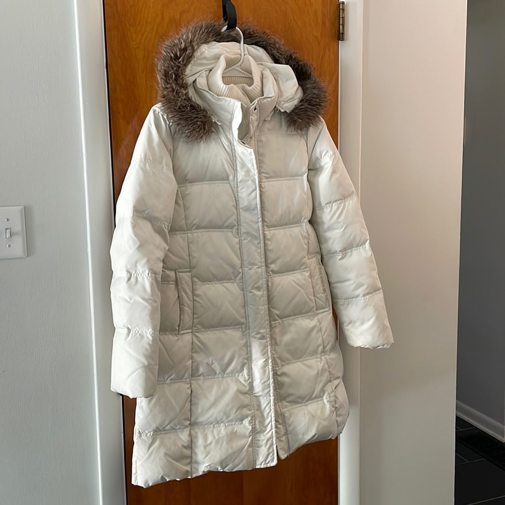 GAP white long puffer coat